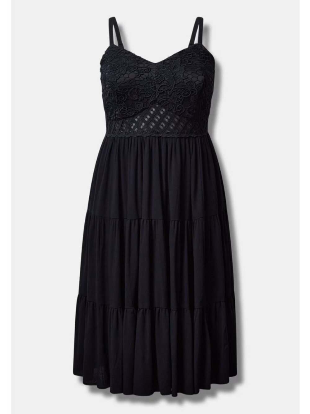 Torrid 2 Black Midi Crinkle Gauze Lace Bodice Dress 2X 18 20
